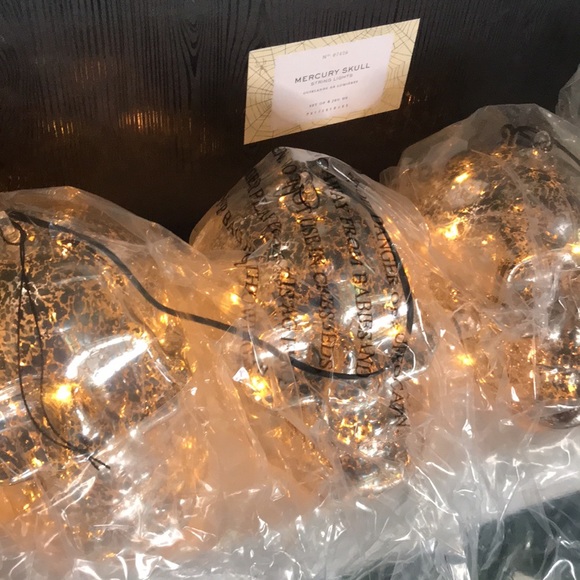 Pottery Barn Spooky Silver Mercury Style Warm Glow LED Light Up Skulls ππ· - Picture 9 of 17